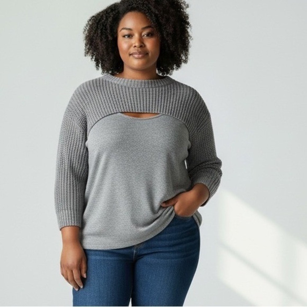 Torrid Grey‎ Knit Cutout Sweater Tunic Top Plus Size 3